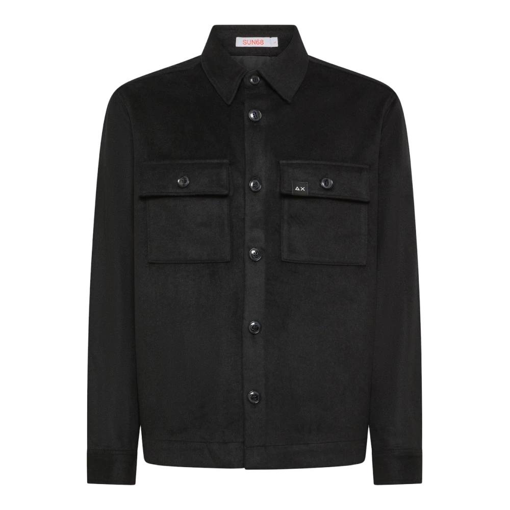 Sun68 Zwarte wollen blend overhemd Black Heren