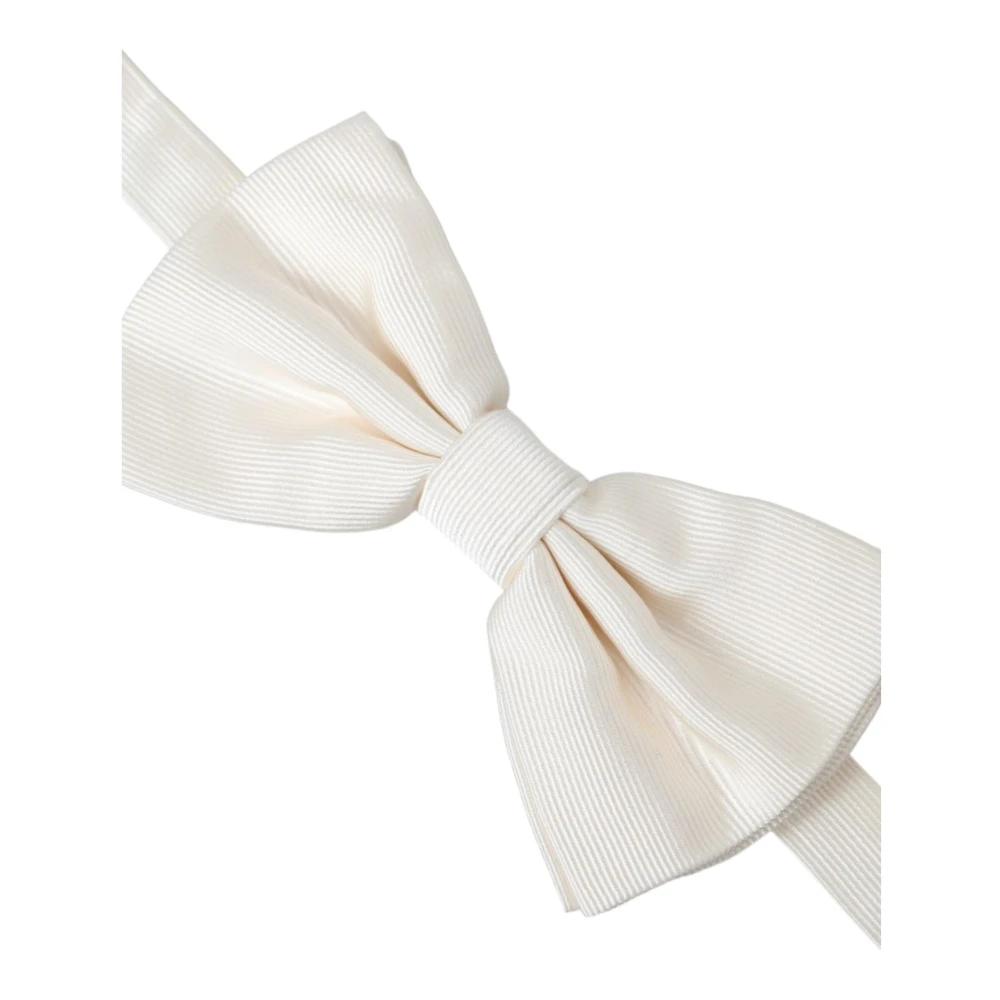 Dolce & Gabbana Zijden Vlinderdas met Metalen Klem White Heren