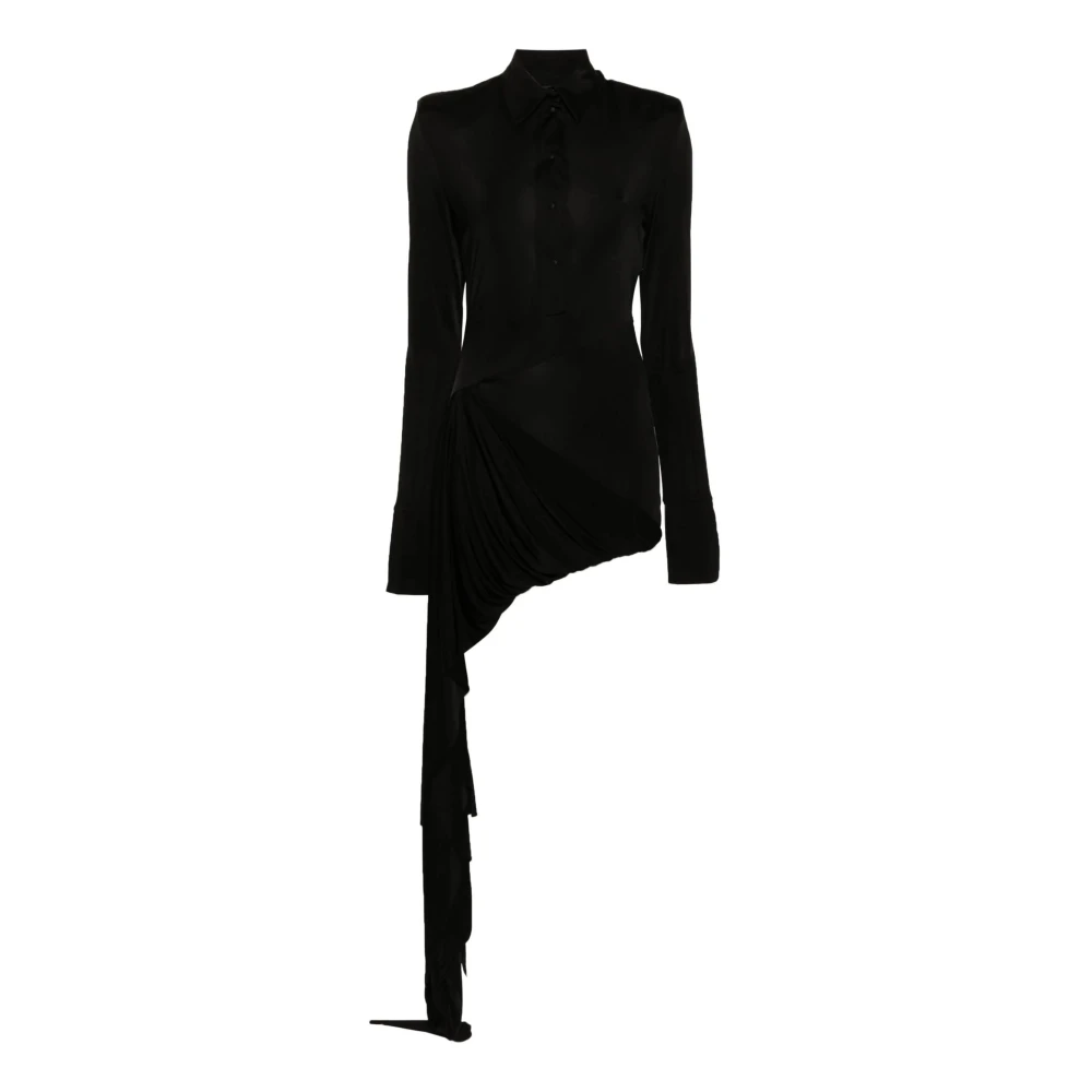 David Koma Zwarte Asymmetrische Jurk met Ceintuur Detail Black Dames