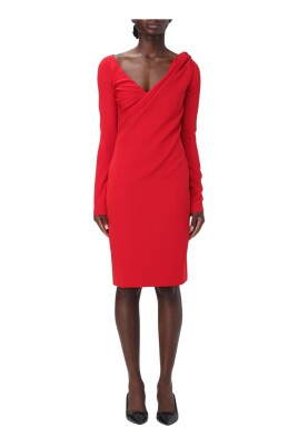 red-v-neck-midi-dress-long-sleeves