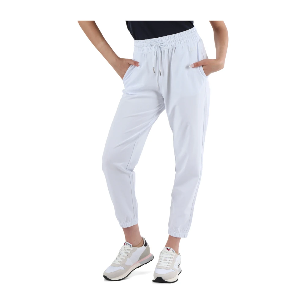 Sun68 Sportieve katoenen piquet broek met strass logo White Dames