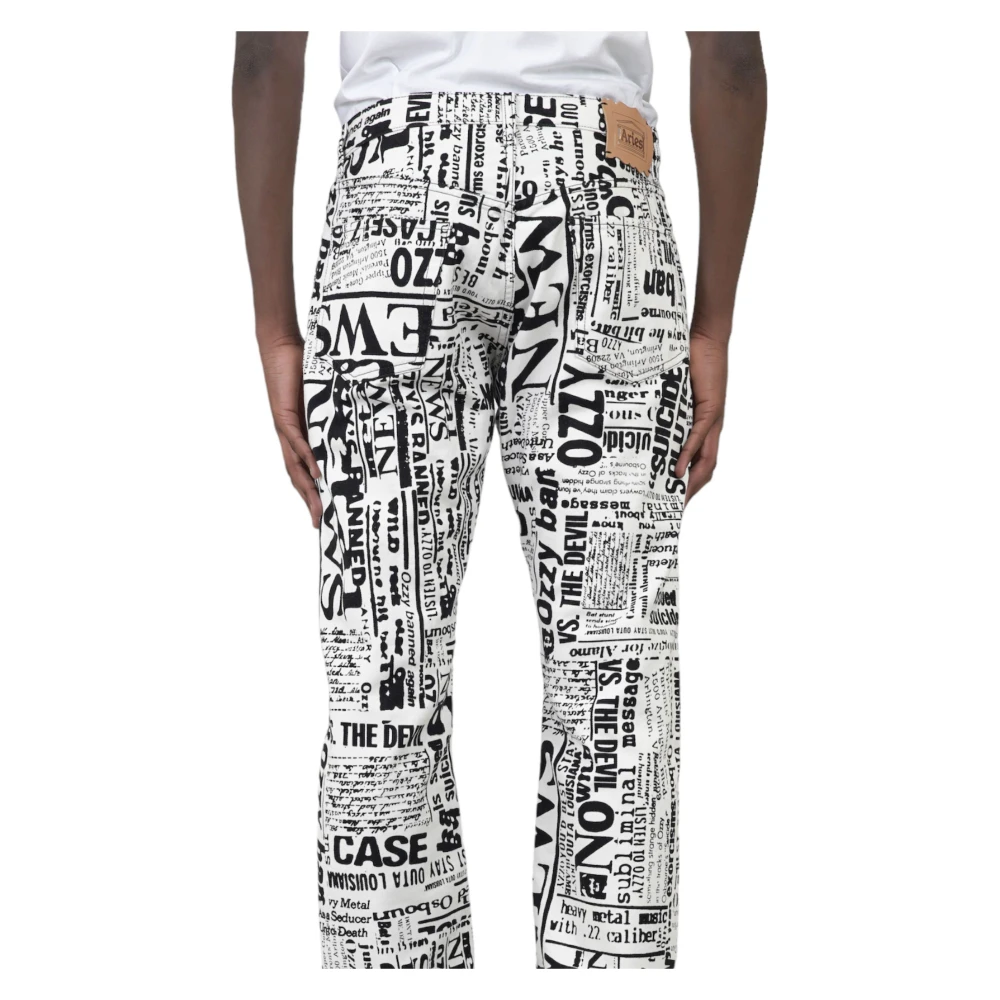 Aries Krantenprint Witte Jeans Multicolor Heren