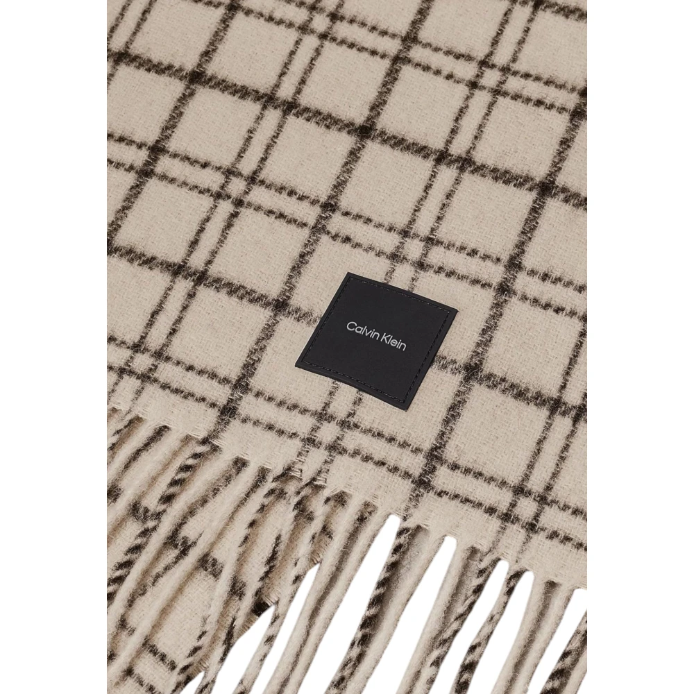 Calvin Klein Geruite Heren Wollen Sjaal Beige Heren