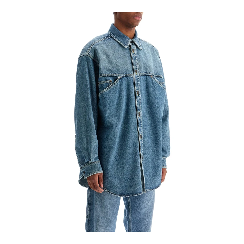 Moschino Gedistresseerd Denim Overhemd met Zakken Blue Heren
