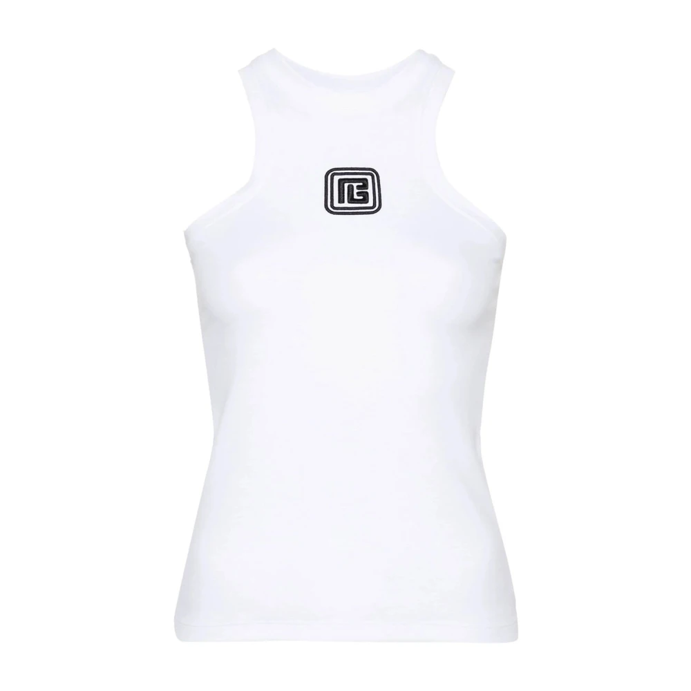 Balmain Wit Katoenen Logo Topwear White Dames