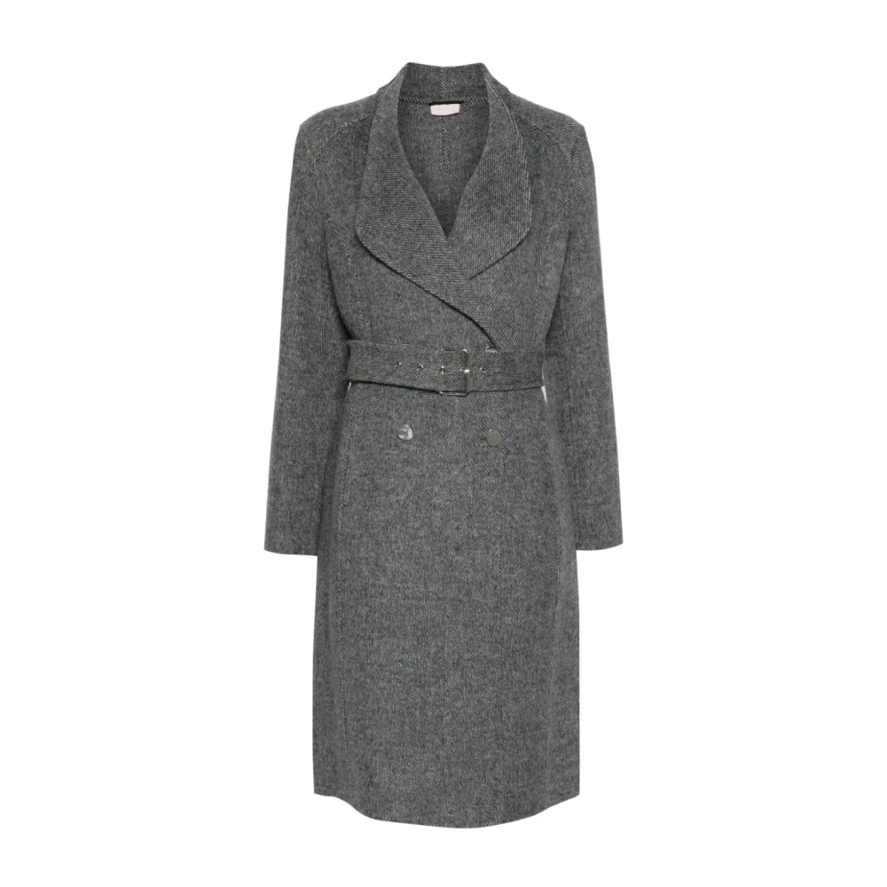 Liu Jo Grijze Wol Dubbel-Breasted Ceintuurjas Gray Dames