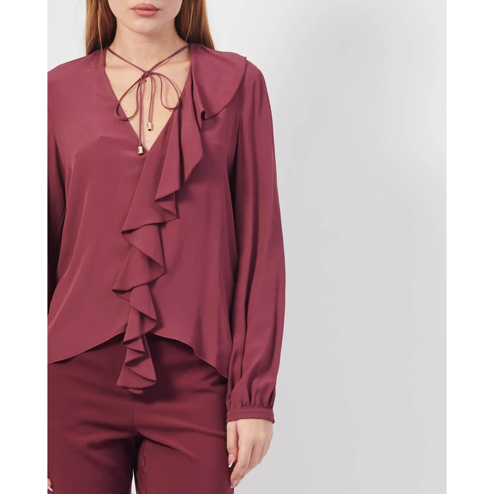 PATRIZIA PEPE Bordeaux Crepe Blouse met Rouches Red Dames