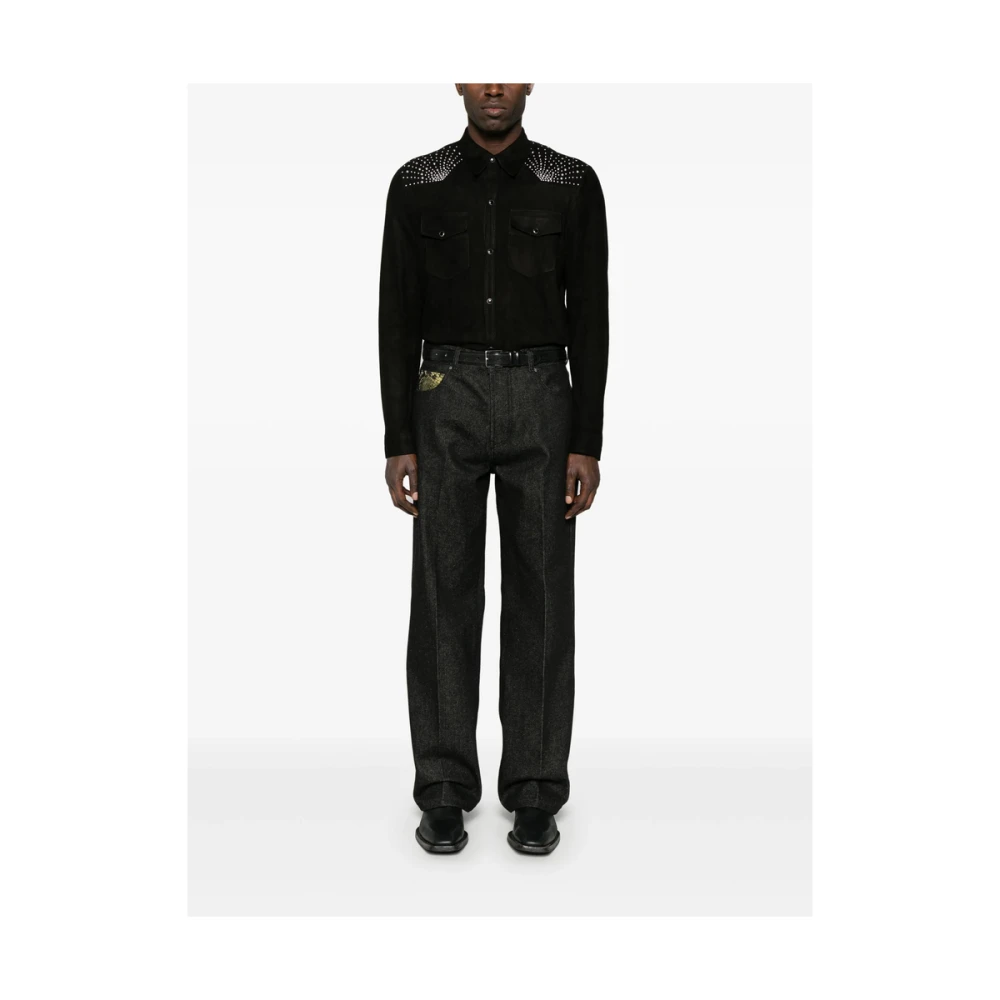 Salvatore Santoro Zwarte Stud Versierde Overhemd Black Heren