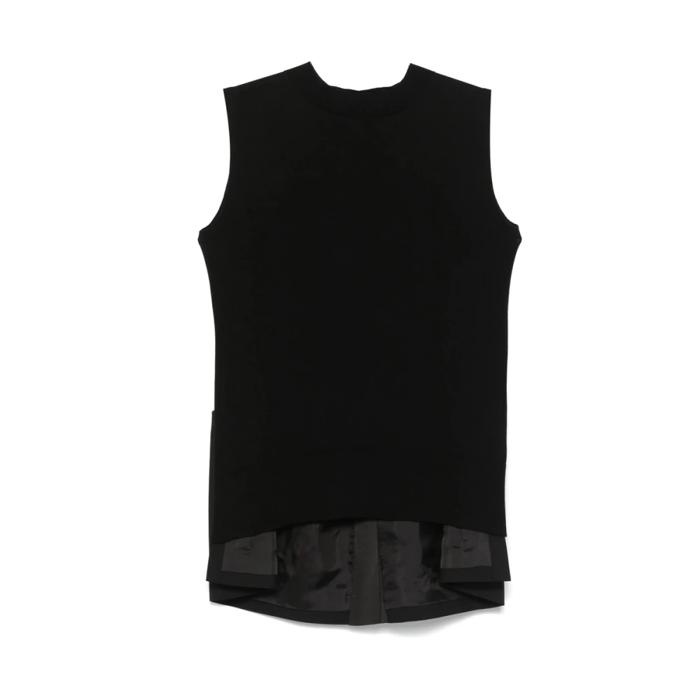 Sacai Zwarte Box-Pleat Sweater met Achtersplit Black Dames