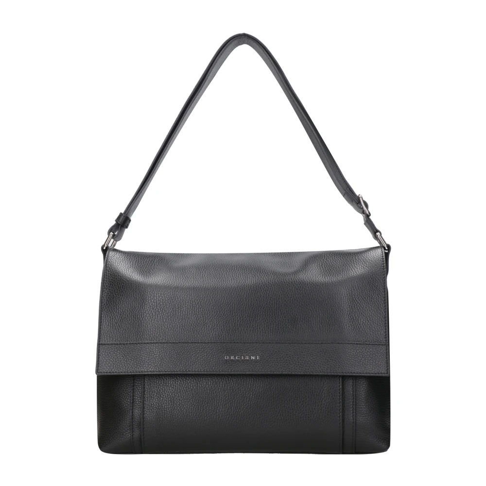 Orciani Zwarte Leren Messenger Tas Black Heren