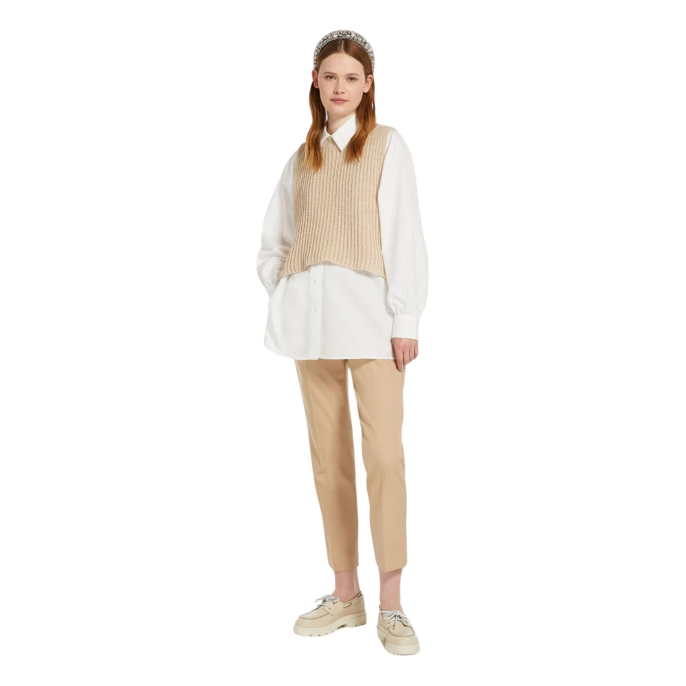 Max Mara Weekend Beige Katoen Stretch Sigaret Broek Beige Dames