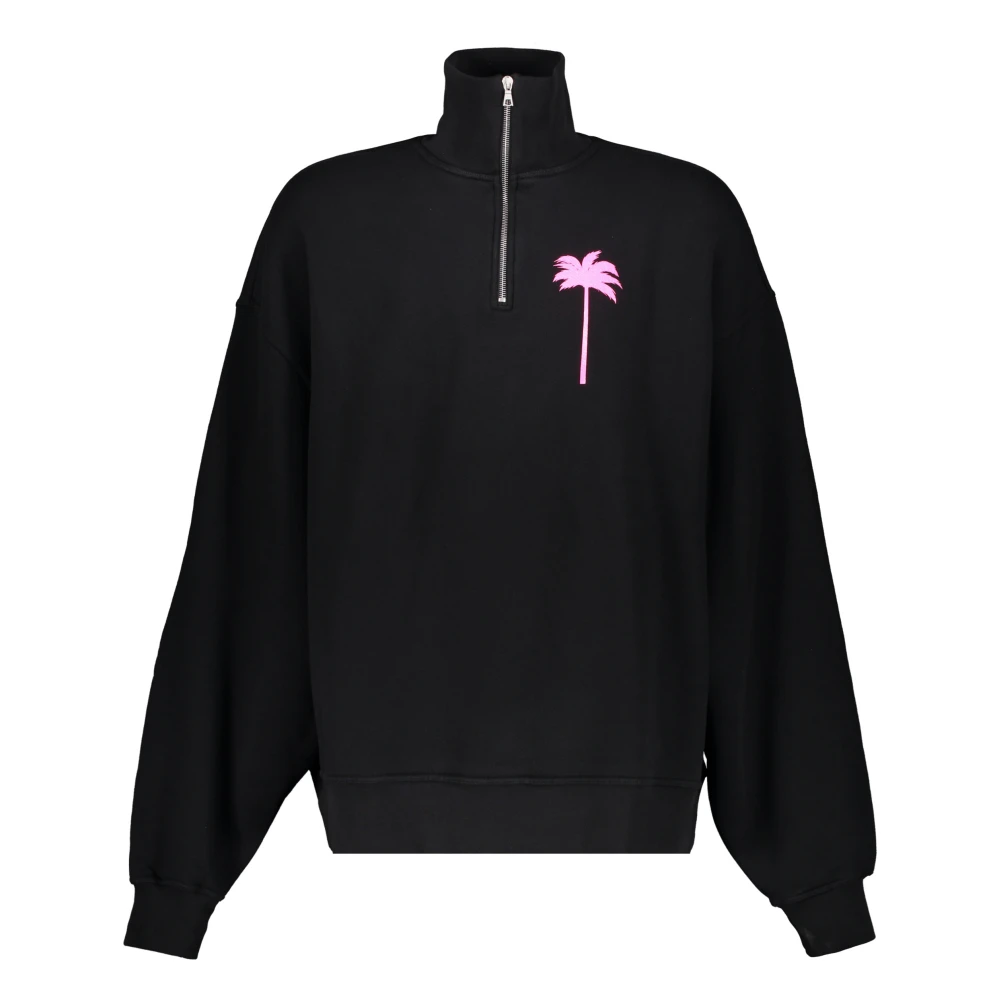 Palm Angels Bedrukte katoenen sweatshirt met opstaande kraag Black Heren