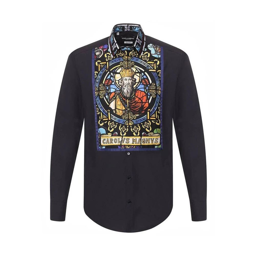 Dolce & Gabbana Middeleeuws Wapenschild Katoen Zijde Shirt Blue Heren