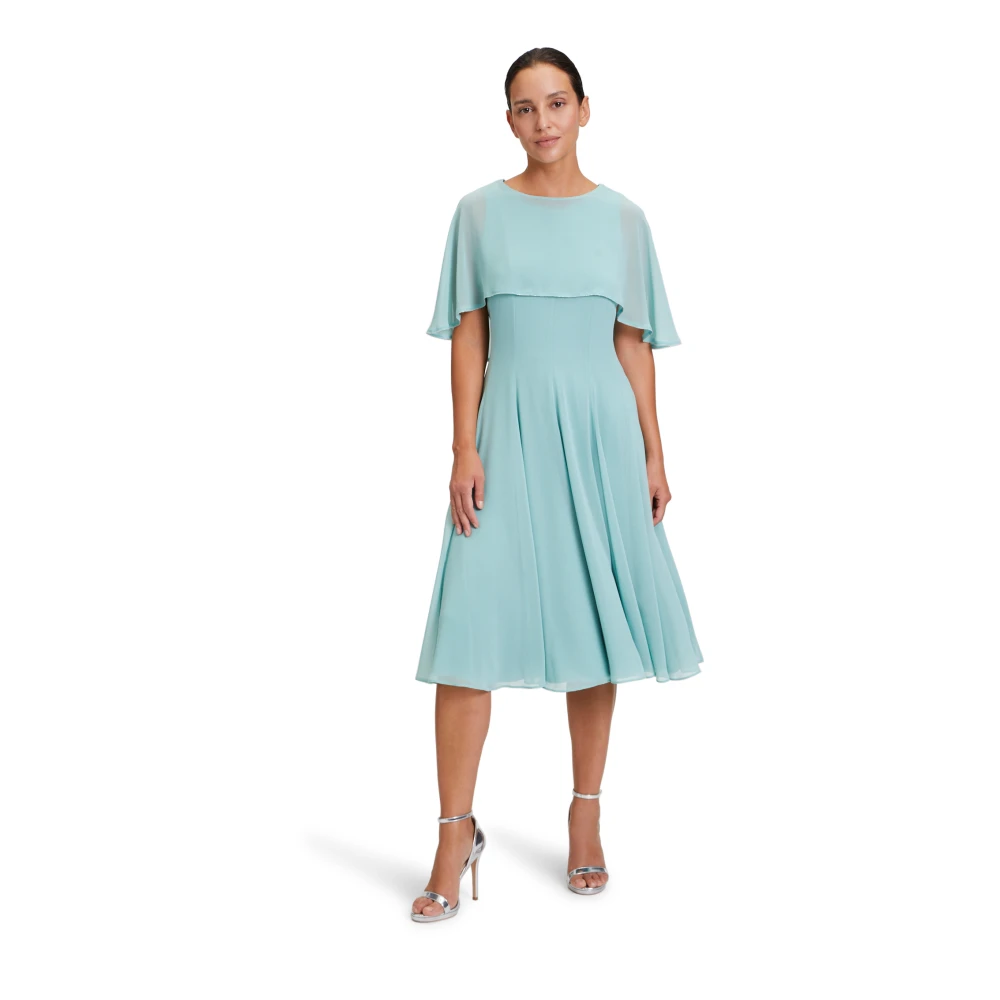 Vera Mont Korte Mouw Chiffon Jurk Blue Dames