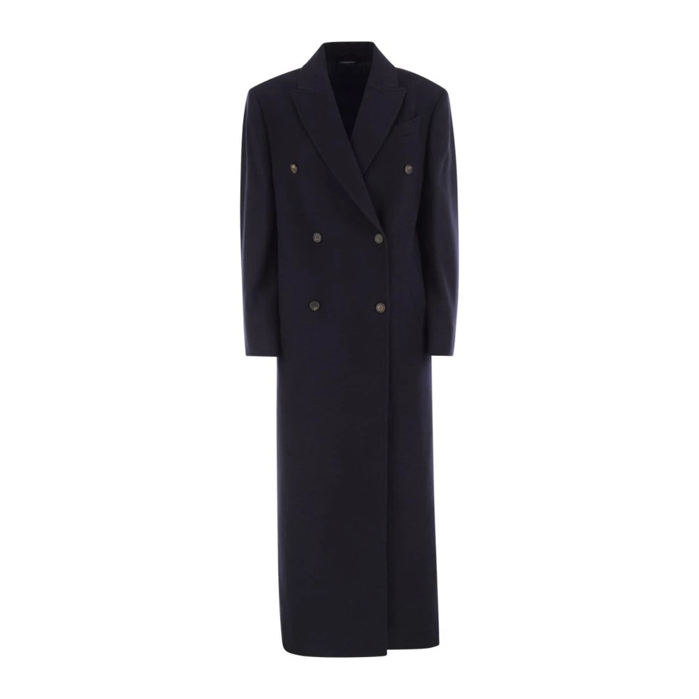 Brunello Cucinelli Women's Blue Double-Breasted Wool Blend Long Coat - Double-Breasted Coats - Xs - Coats