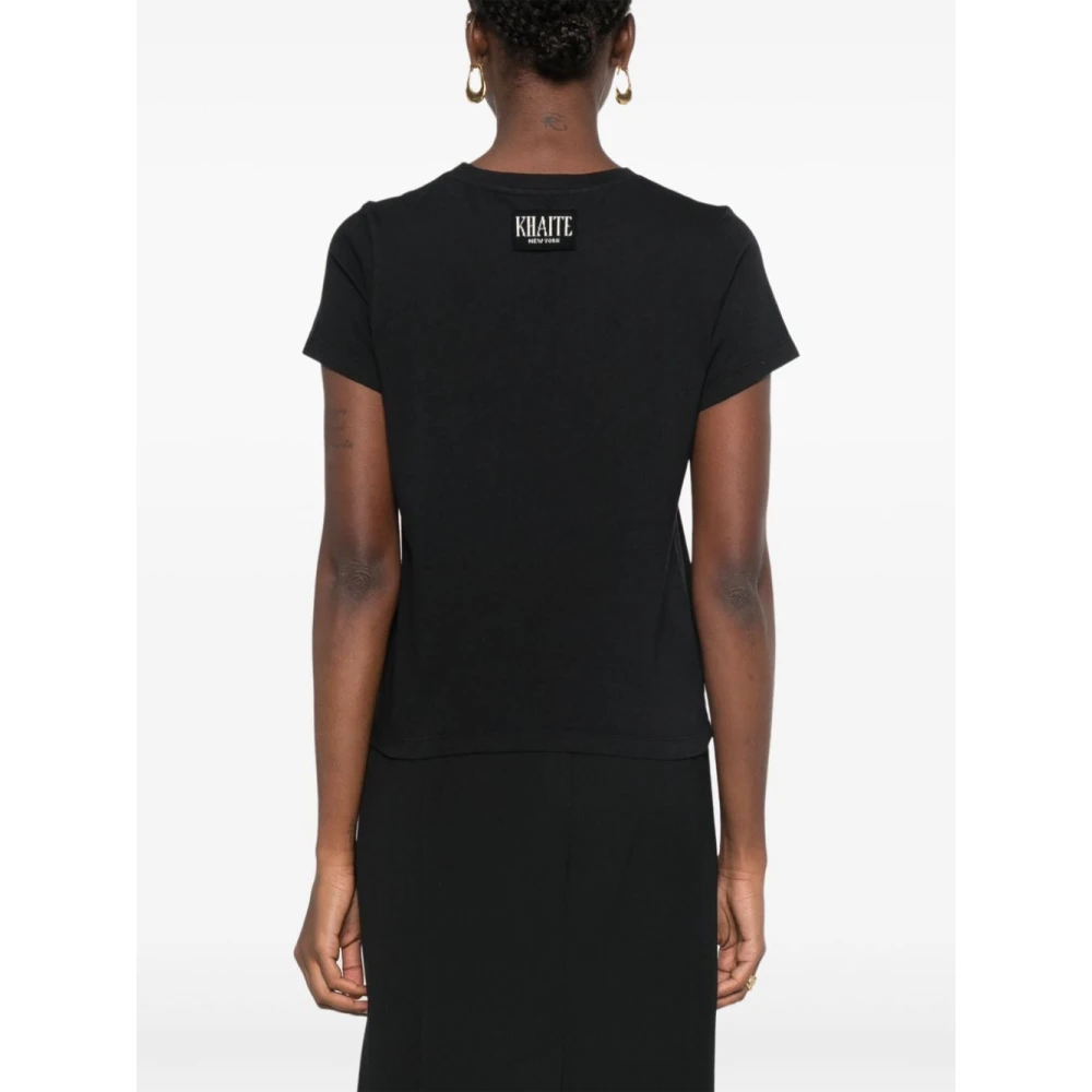 Khaite Zwart Katoenen T-shirt met Logo Patch Black Dames