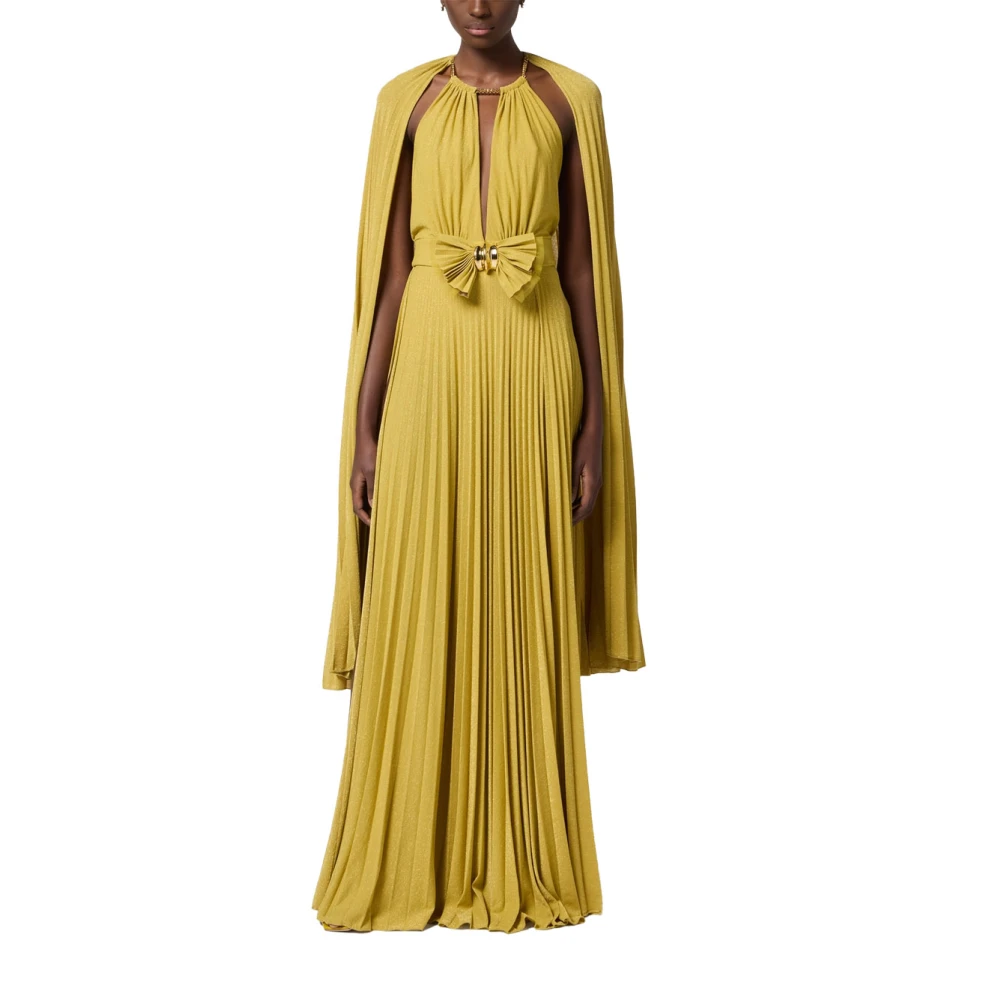 Elisabetta Franchi Elegante Geplooide Jersey Jurk Yellow Dames