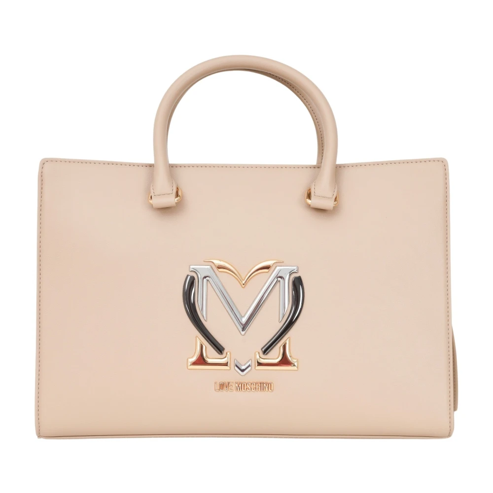 Love Moschino Beige Shopper Tas met Metalen Logo Beige Dames