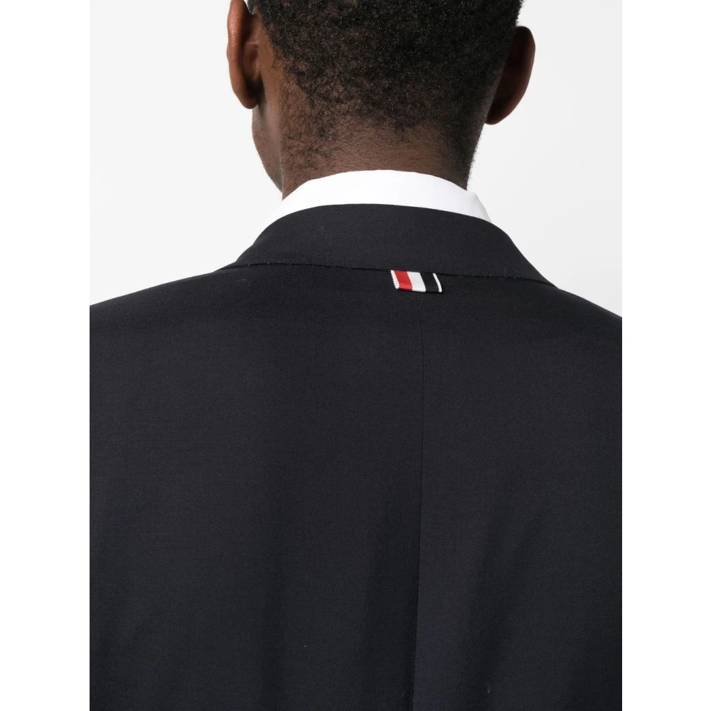 Thom Browne Blauwe Wollen Jas met Webstrepen Blue Heren