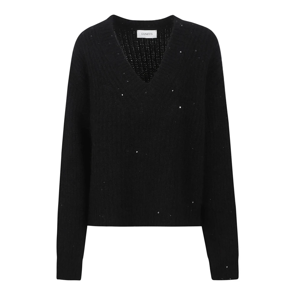 Laneus Zwarte Sweaters Alpaca Wolmix Italië Black Dames