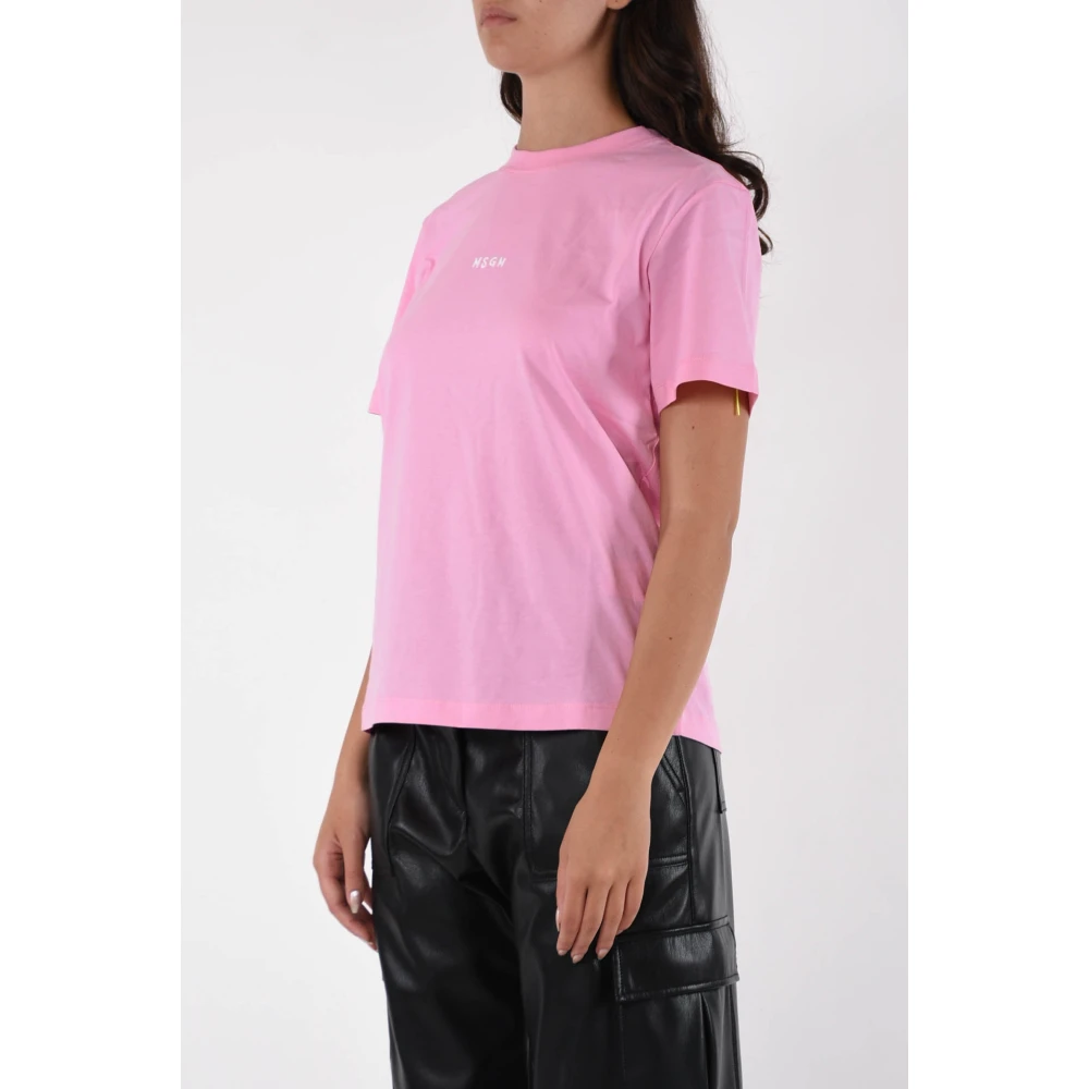 Msgm Logo Print Regular Fit T-Shirt Pink Dames