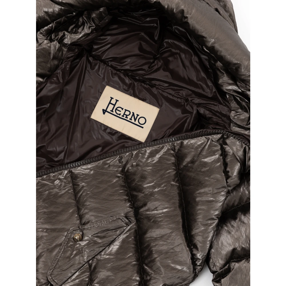 Herno Lange Gewatteerde Parka met Capuchon Gray Dames