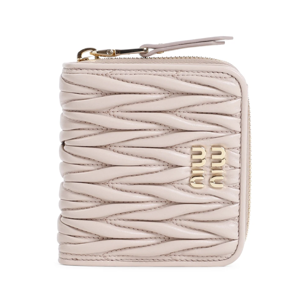 Miu Beige Leren Portemonnee met Gouden Accenten Beige Dames
