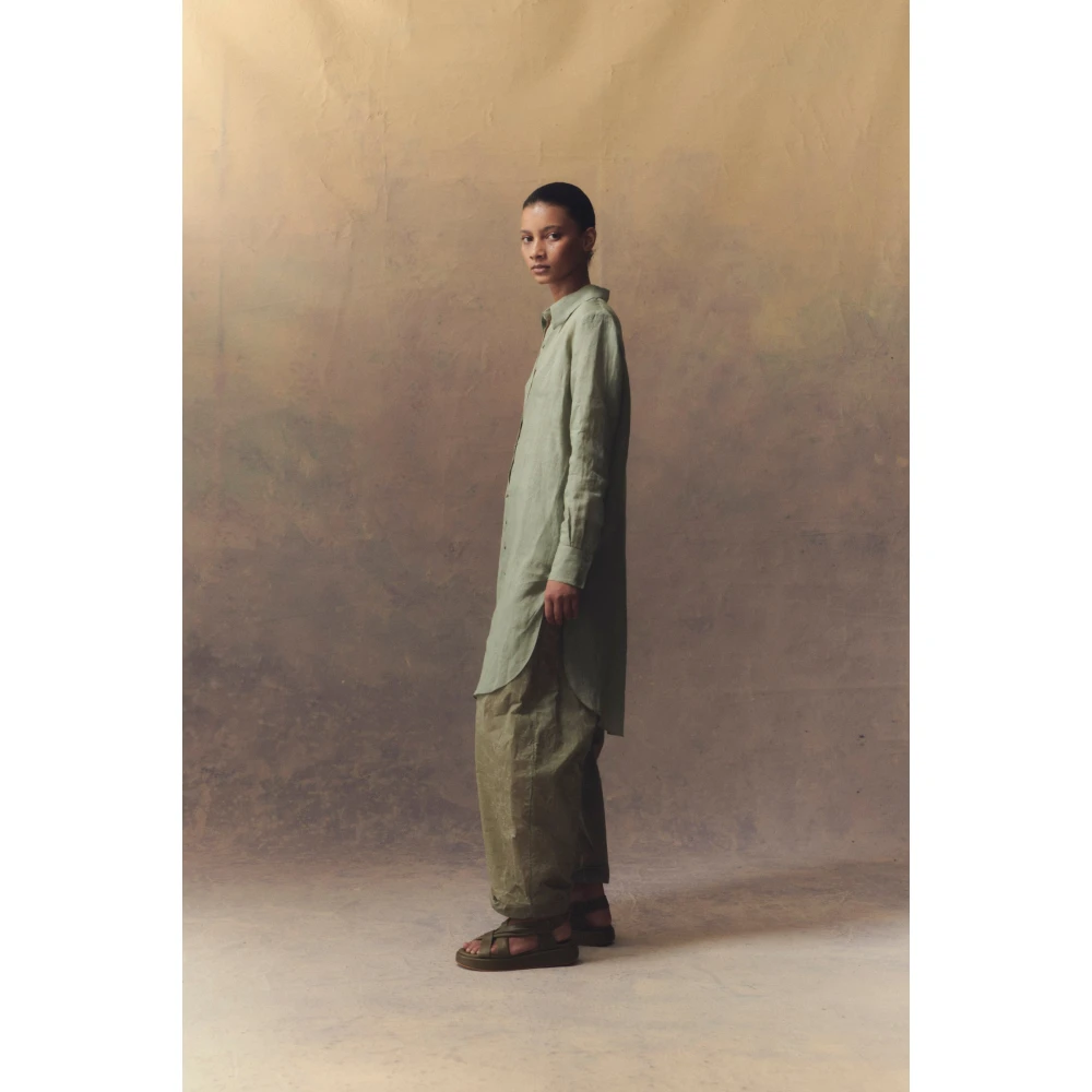 Cortana Lichtblauwe Oversize Ramie Shirt Green Dames