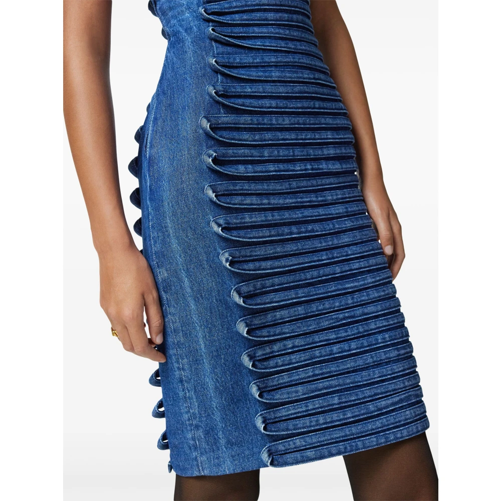 Versace Blauwe mouwloze jurk met gebogen panelen Blue Dames