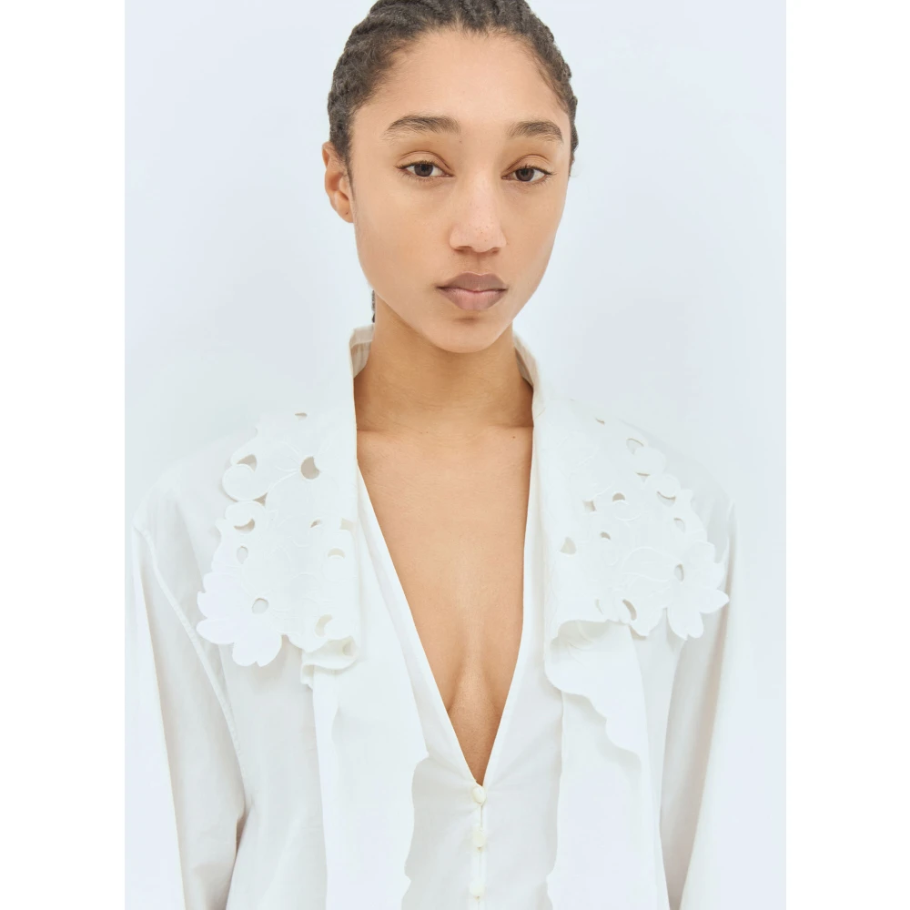 Chloé Geborduurde Katoenen Poplin Lavallière Shirt White Dames