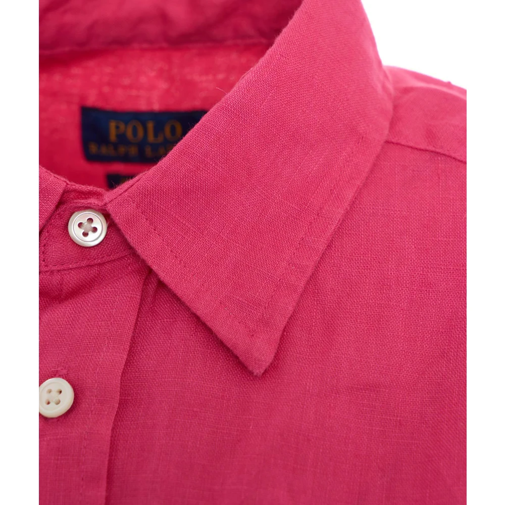 Polo Ralph Lauren Linnen overhemd met logo borduursel Pink Dames