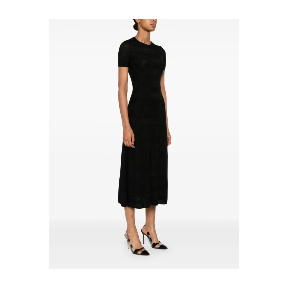 Emporio Armani Zwart Metallic Streep A-Lijn Jurk Black Dames