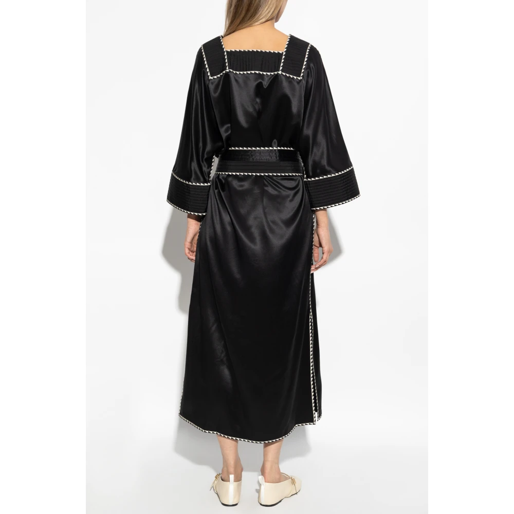 TORY BURCH Zijden jurk met riem Black Dames