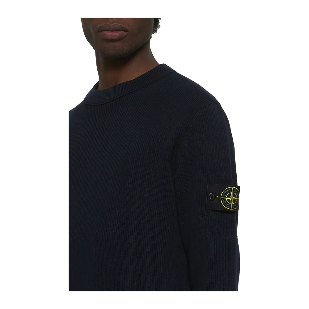 Stone Island Blauwe Geribbelde Trui met Badge Detail Blue Heren