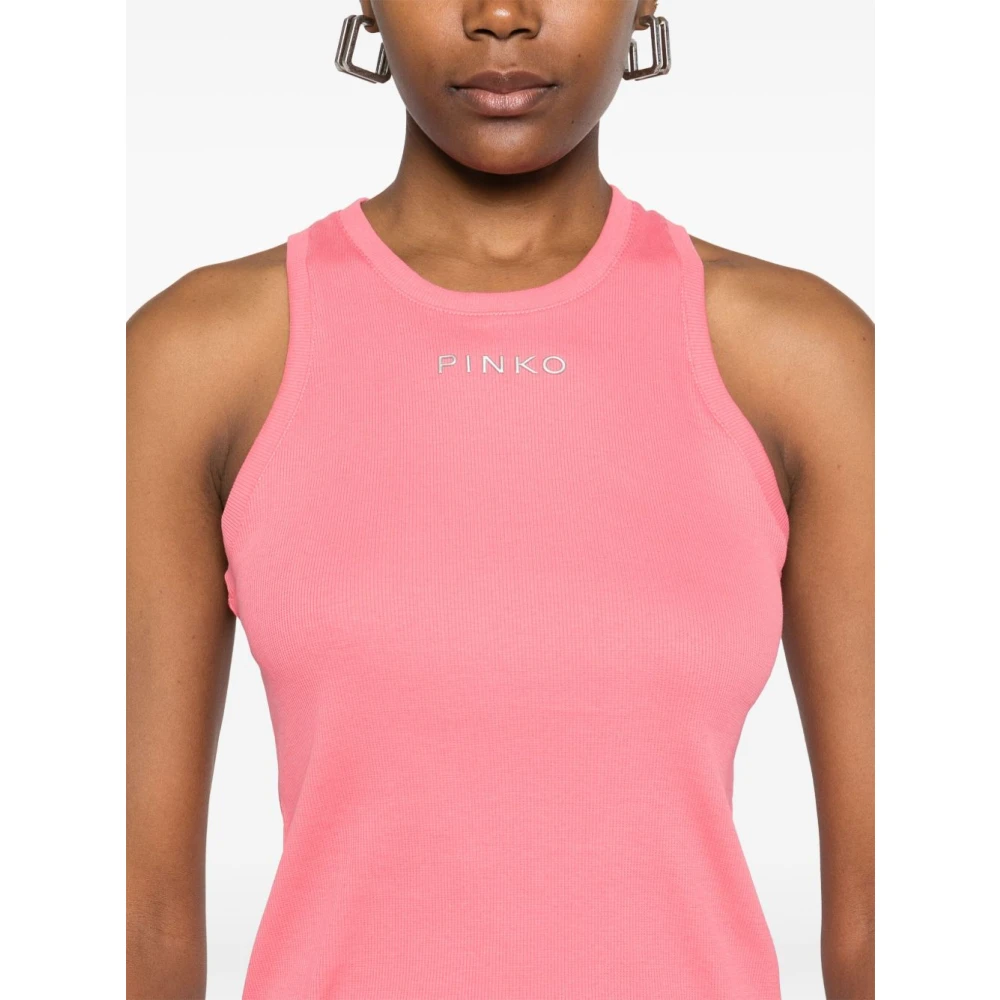 pinko Blush Pink Mouwloze Logo Top Pink Dames
