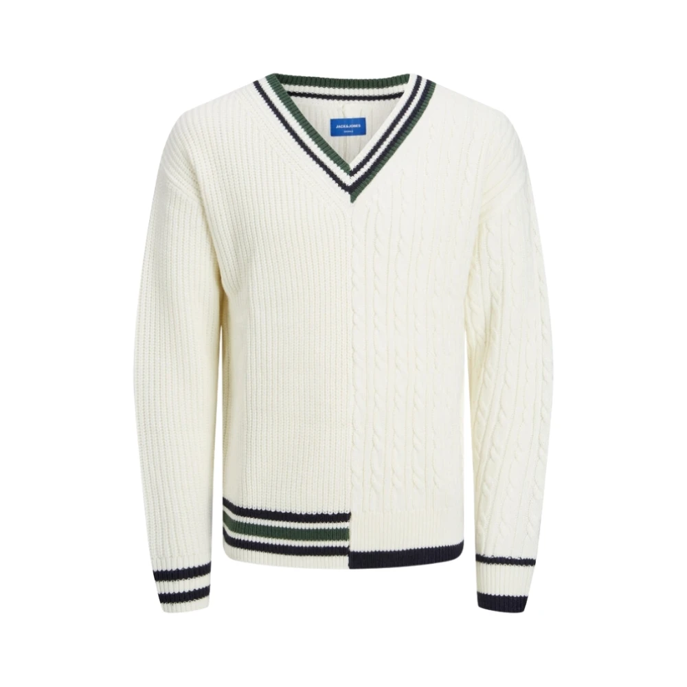Jack & Jones Men's White V-Neck Knitwear, M, V-Neck Knit Pullover
