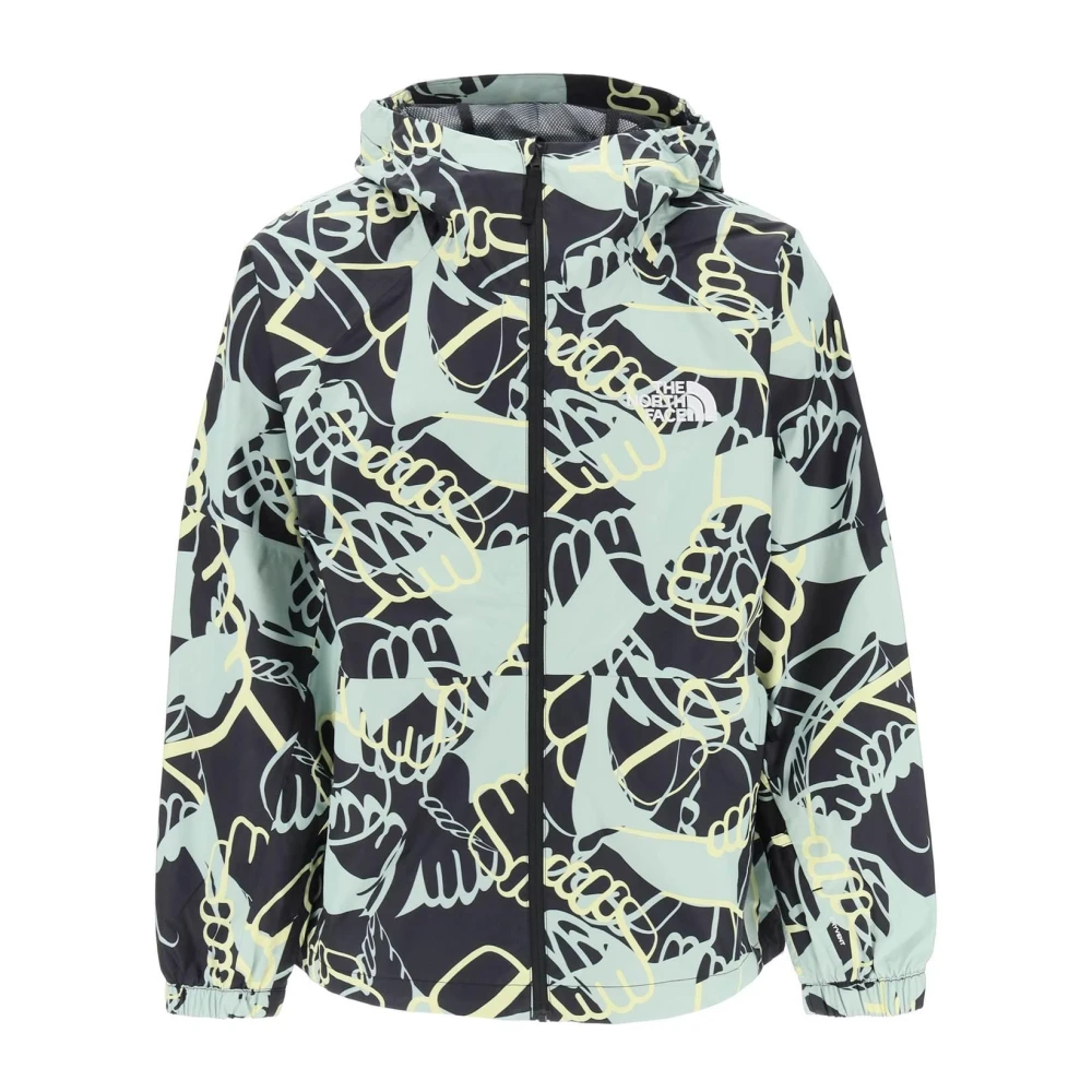 Ski jakke med abstrakt print og hætte