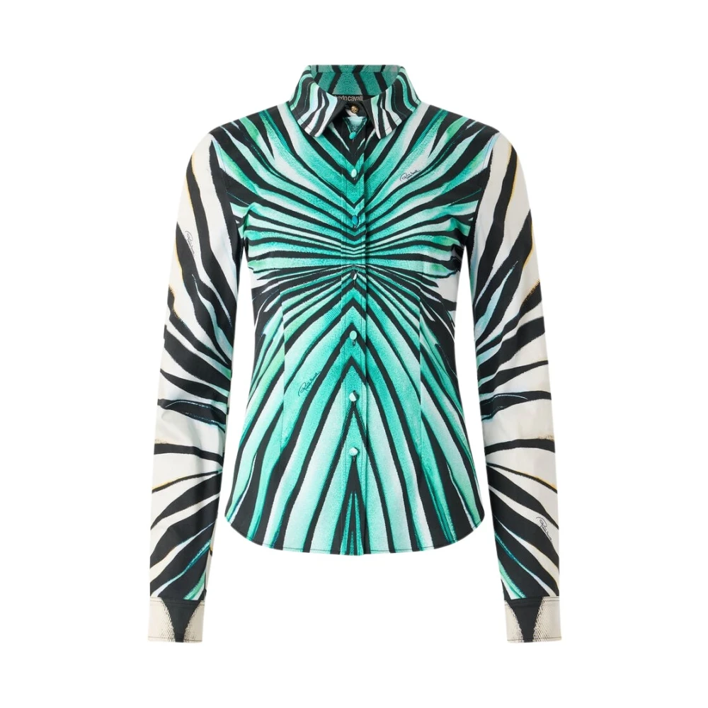 Roberto Cavalli Women's Multicolor Shirts, S, Sea Print Long-Sleeve Shirt