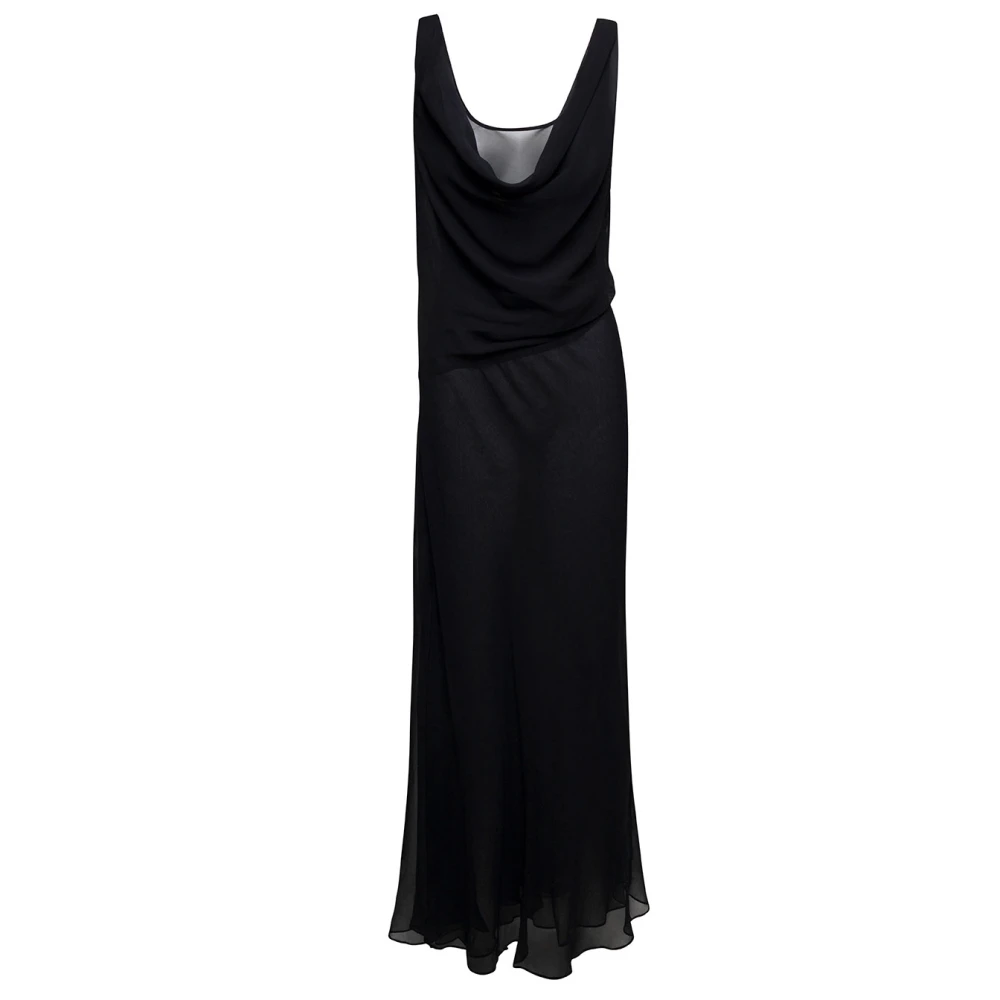 Christopher Esber Zwarte zijden jurk met gedrapeerde U-halslijn Black Dames