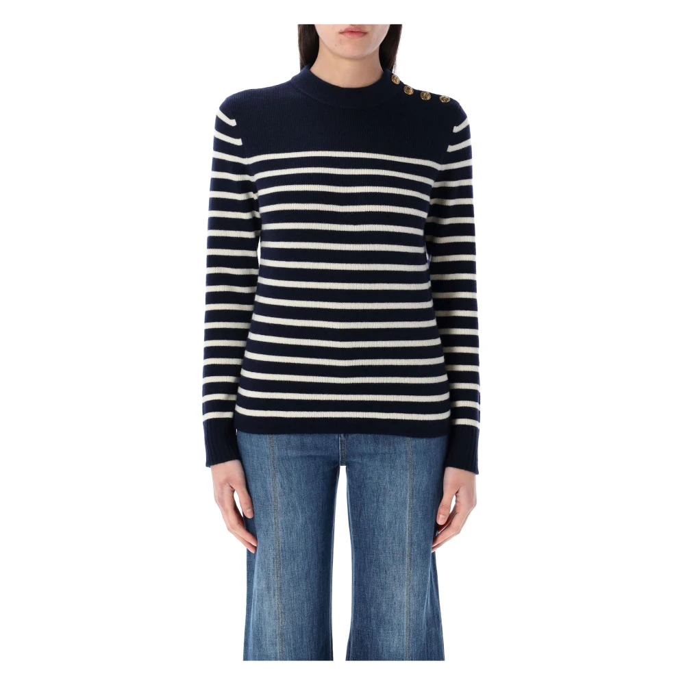 Chloé Gestreepte Sailor Sweater Blauw Wit Blue Dames
