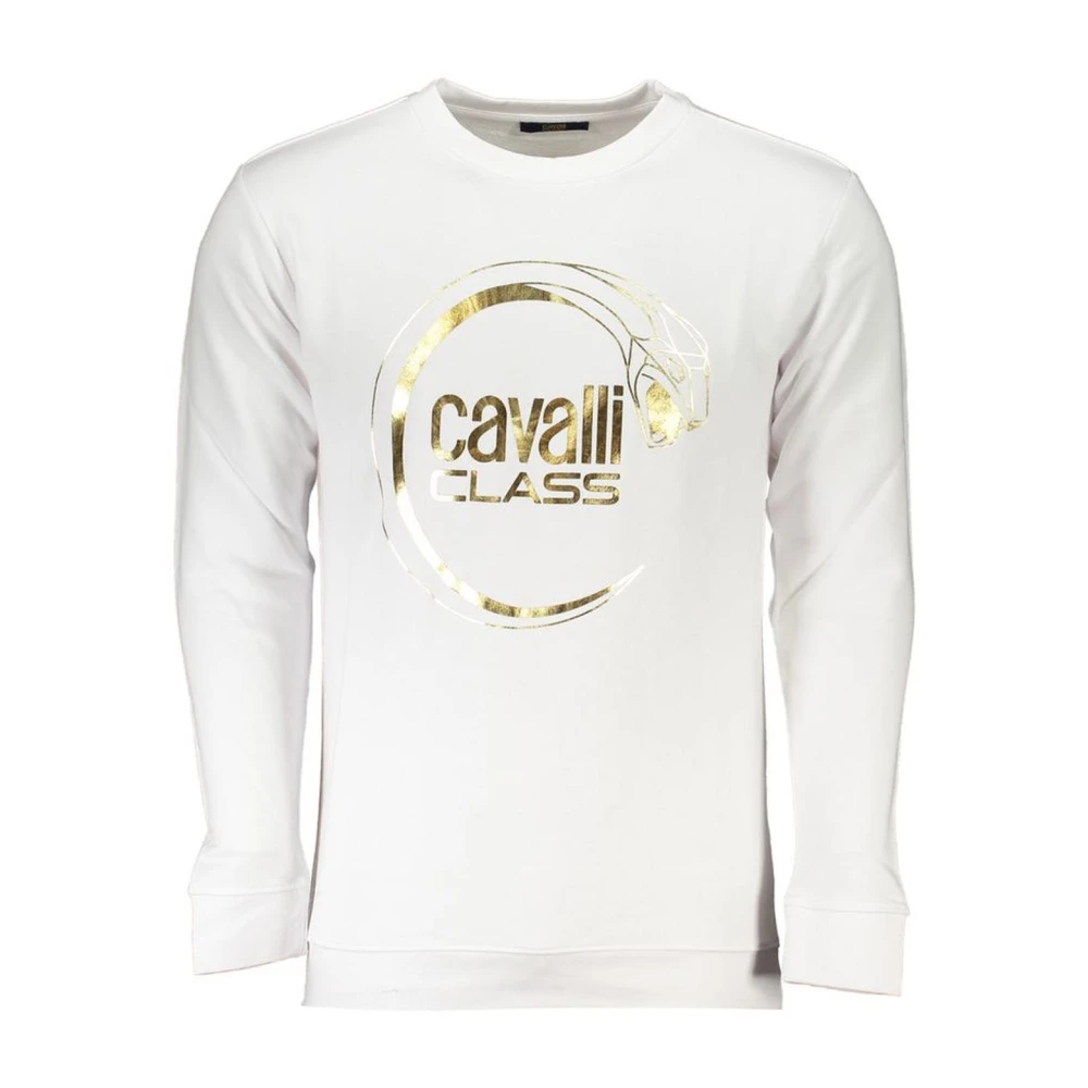Cavalli Class Logo Print Crewneck Sweatshirt Geborsteld Katoen White Heren