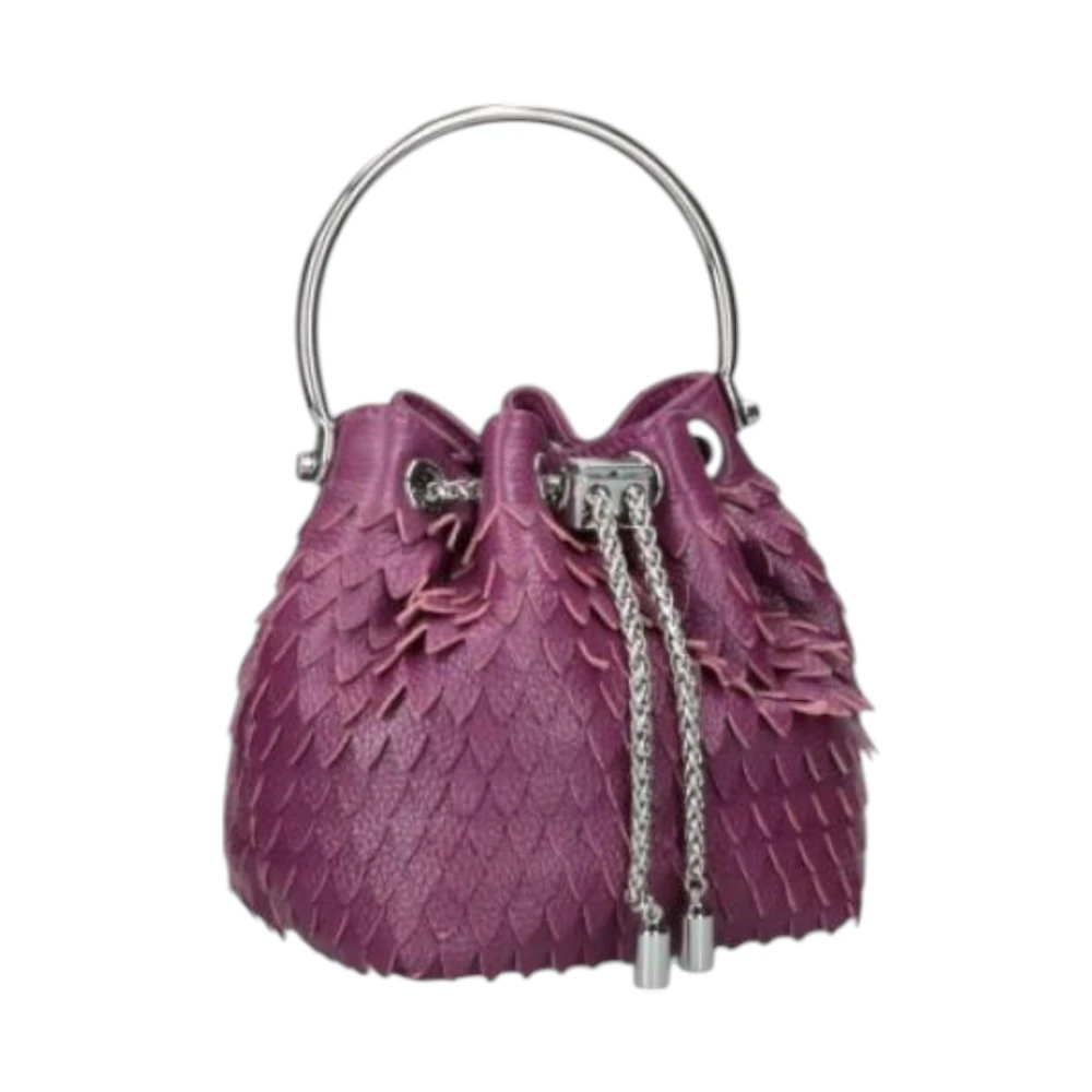 Rebelle Leren Handtas Trekkoordsluiting Gehamerd Stijl Purple Dames