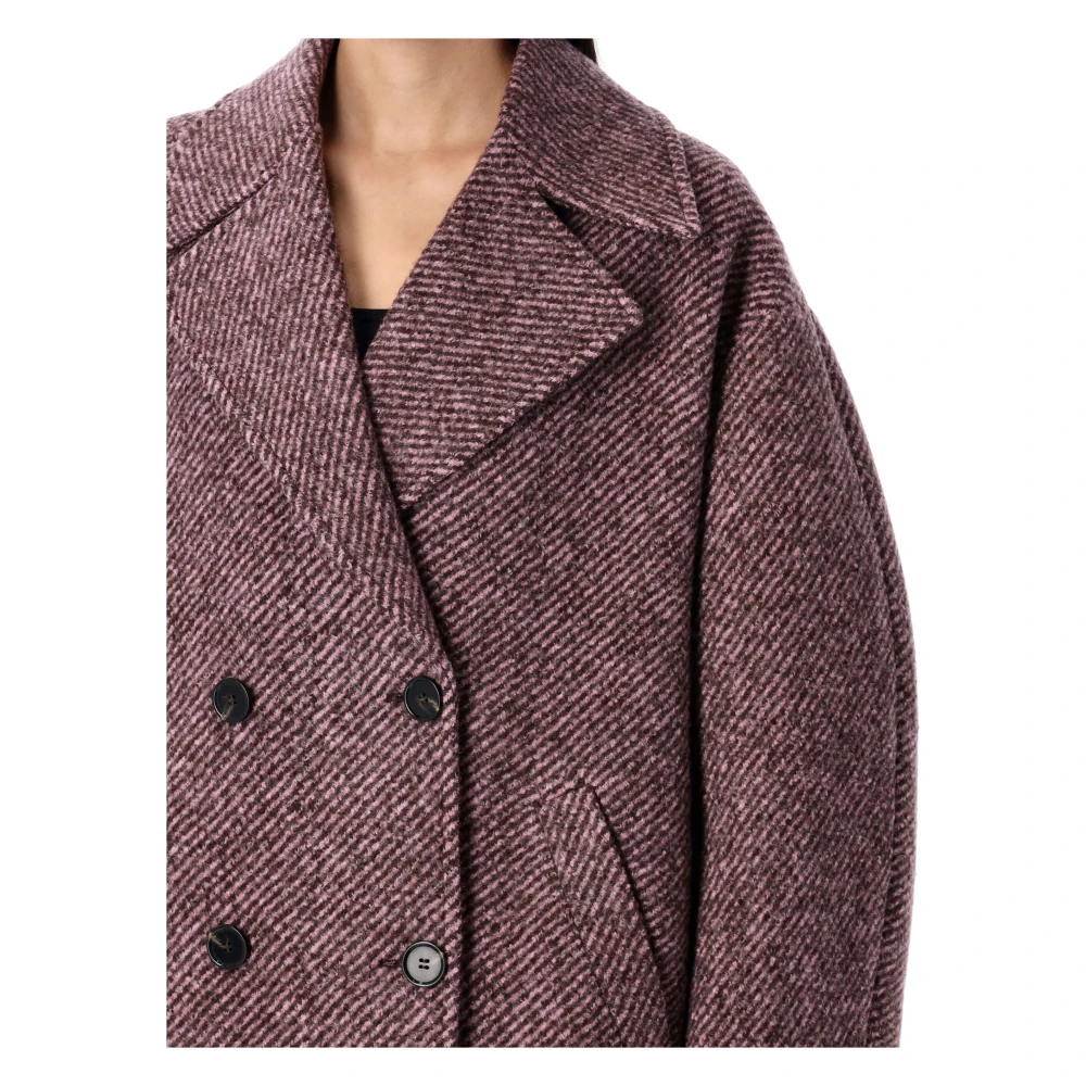 Msgm Roze Wollen Peacoat met Diagonale Strepen Purple Dames