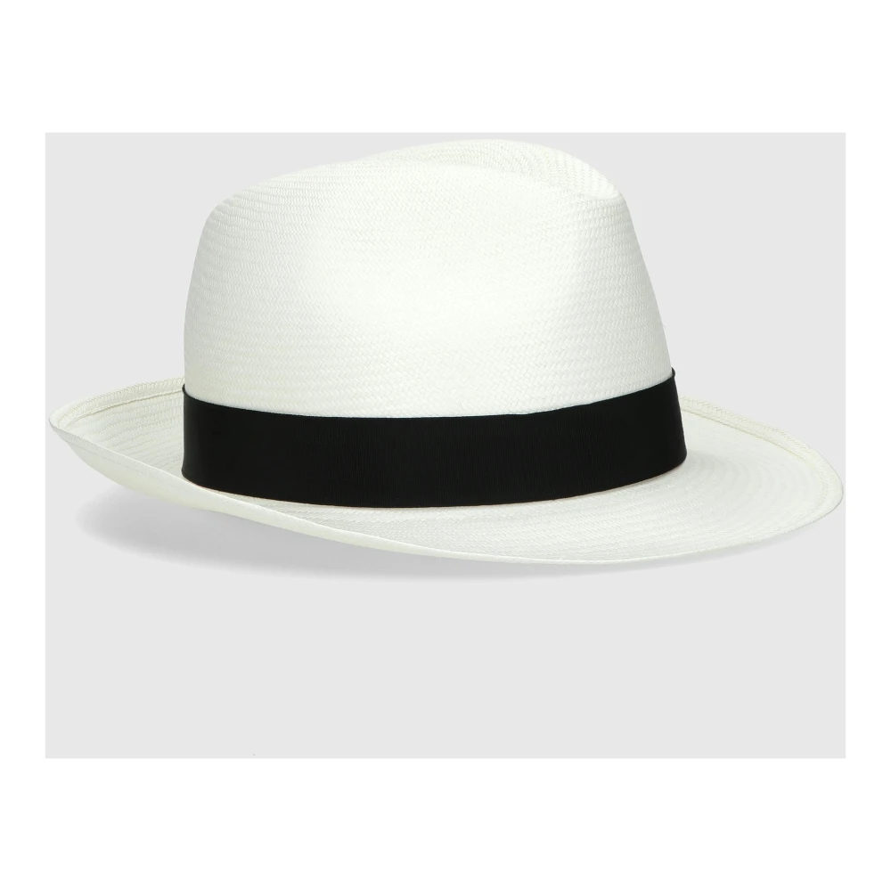 Borsalino Handgeweven Panama Hoed met Medium Rand White Heren