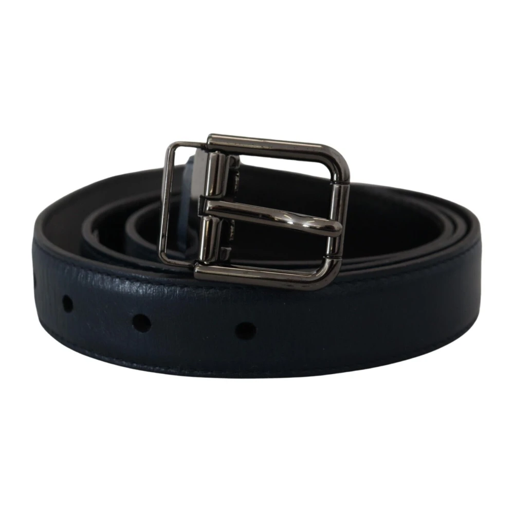 Dolce & Gabbana Unisex Silver Leather Metal Buckle Vintage Belt