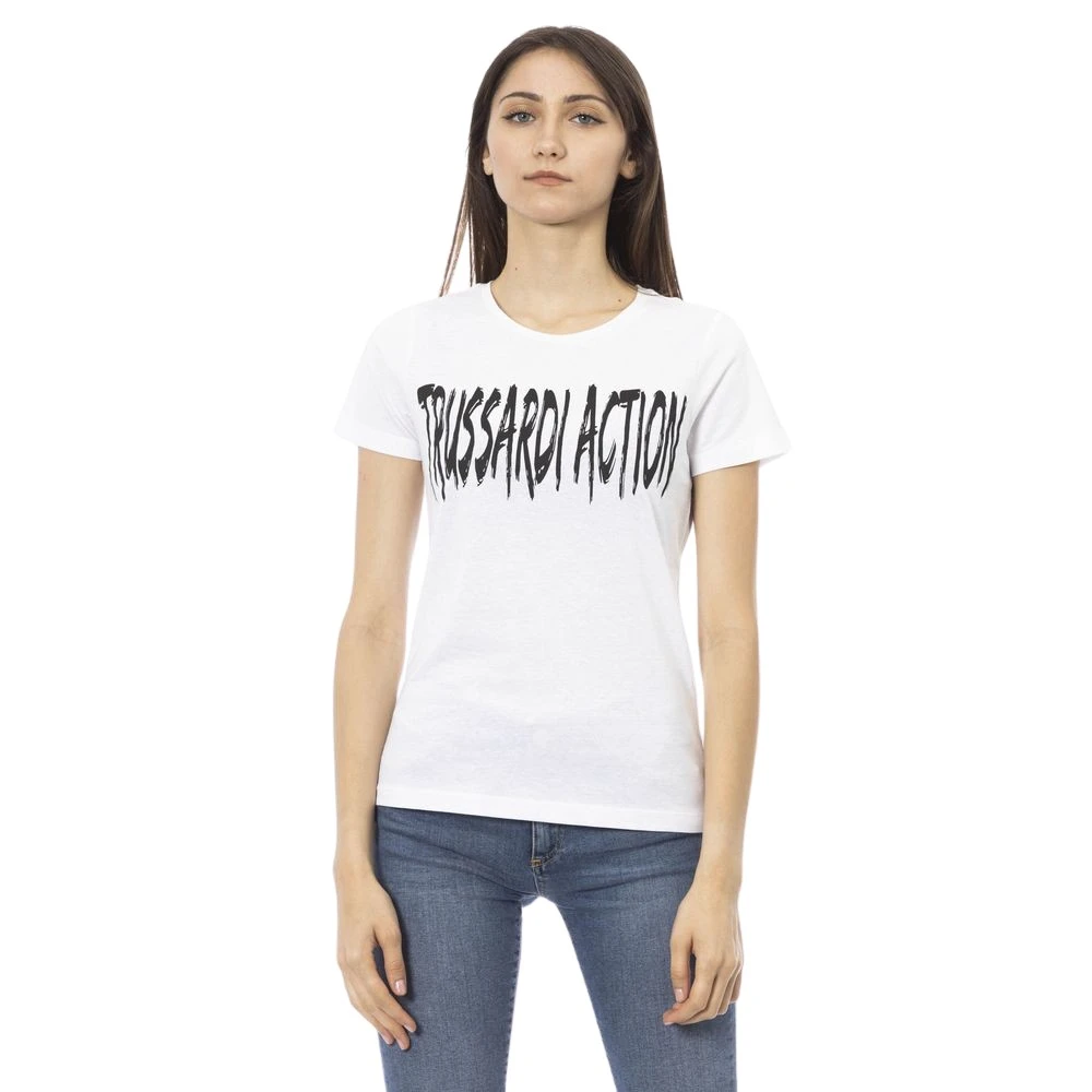 Trussardi Wit Katoenen T-shirt met Korte Mouwen en Voorkant Print White Dames
