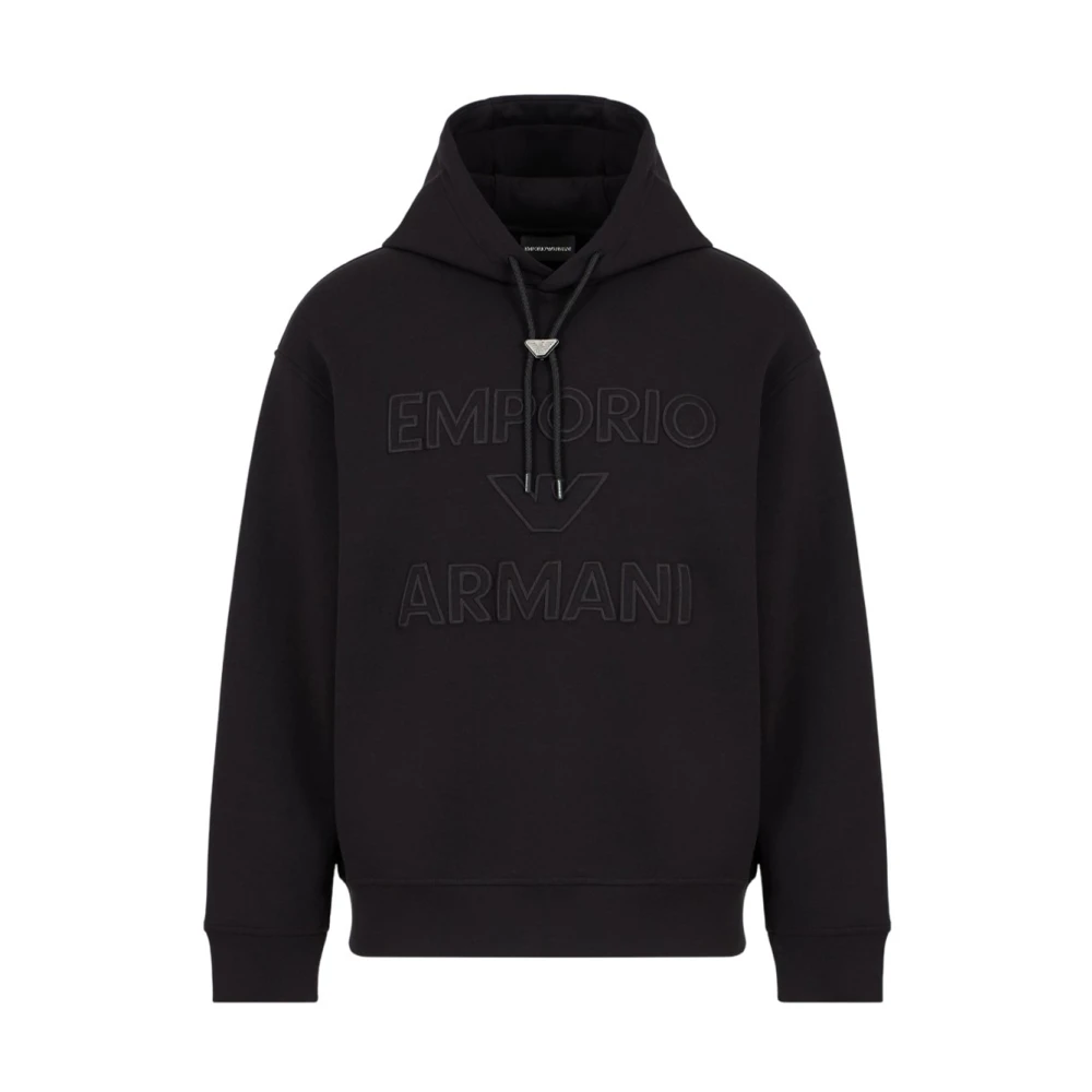 Emporio Armani Logotyp Broderad Hoodie Black, Herr