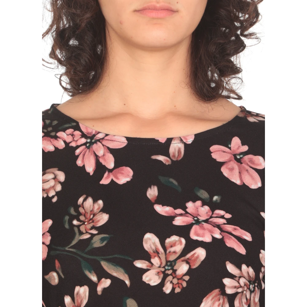 Mar De Margaritas Zwarte Bloemenprint Viscose Jurk Multicolor Dames