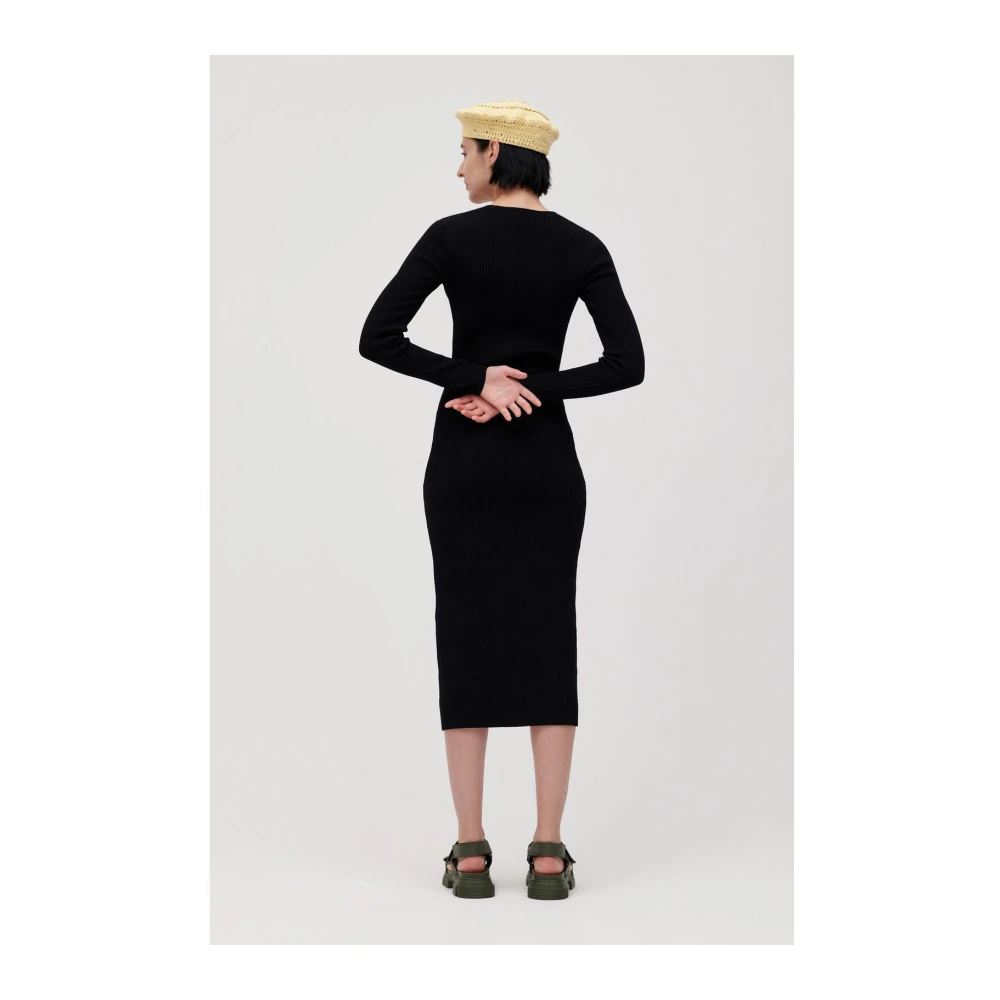 Ganni Zwarte Gebreide Midi Jurk Black Dames