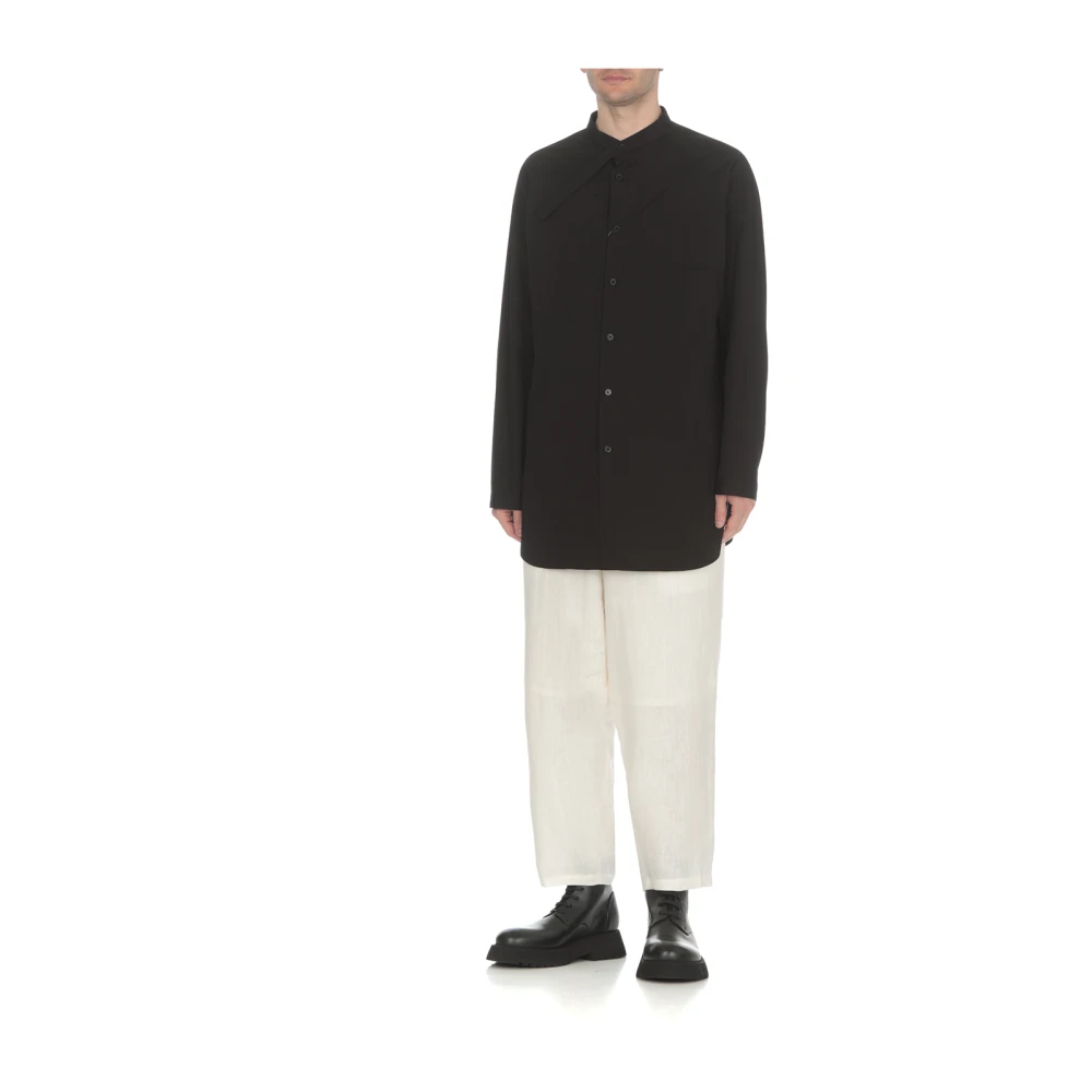 Yohji Yamamoto Zwarte Katoenen Mandarin Kraag Shirt Black Heren